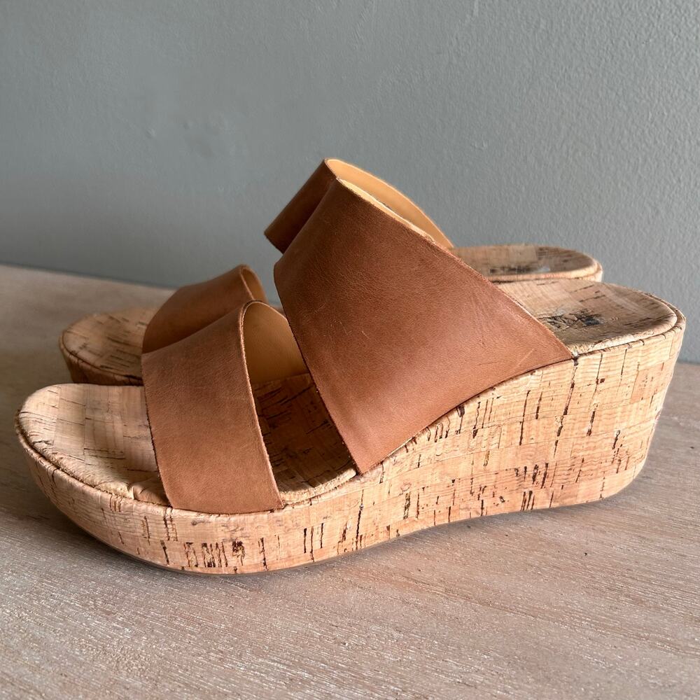 Kork-Ease Boho Leather Cork Wedge Sandals, Cottagecore Style, Size 7
